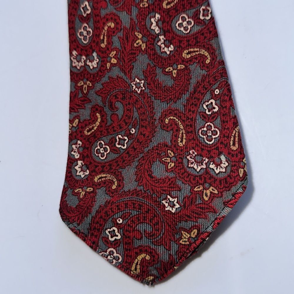 Vintage‎ 50s maroon, gray, gold & cream paisley print knit tie